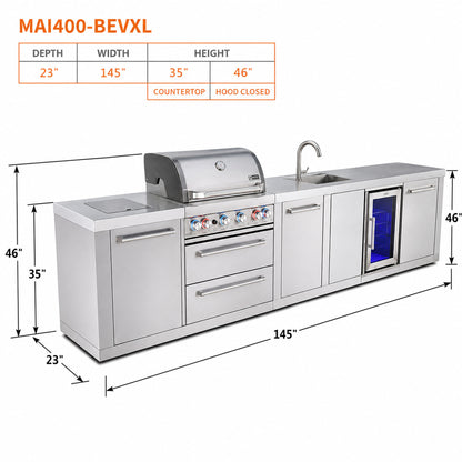 Mont Alpi MAi400-BEVXL Outdoor Kitchen with Beverage Center and Storage
