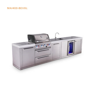Mont Alpi 4-burner Outdoor Kitchen Island with Beverage Center and Extra Storage Cabinet - MAi400-BEVXL