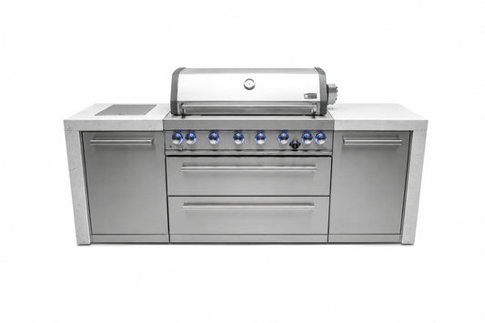 Mont Alpi MAi805-D Deluxe 6-Burner Outdoor Kitchen on a white background