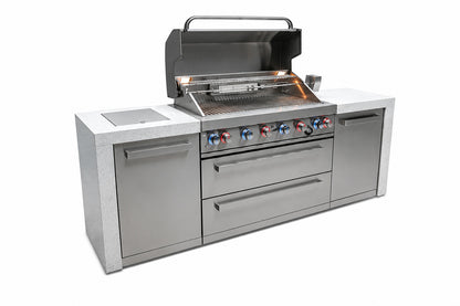 Mont Alpi MAi805-D Deluxe 6-Burner Outdoor Kitchen on an angle on a white background