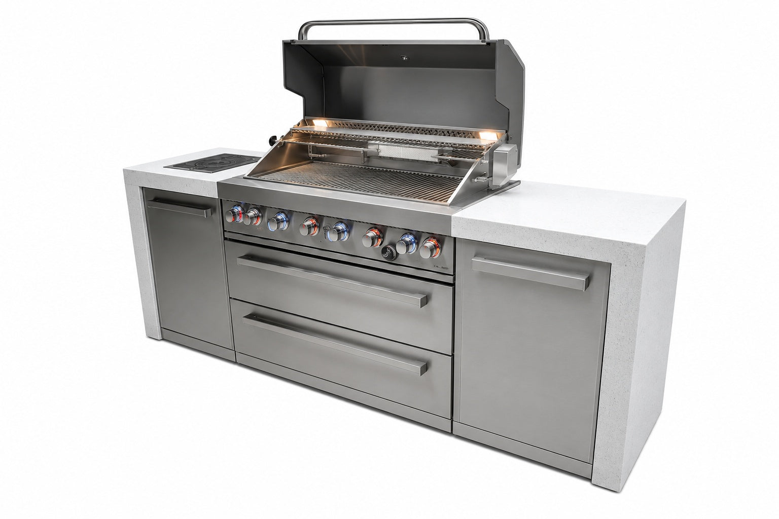 Mont Alpi MAi805-D Deluxe 6-Burner Outdoor Kitchen on a white background 