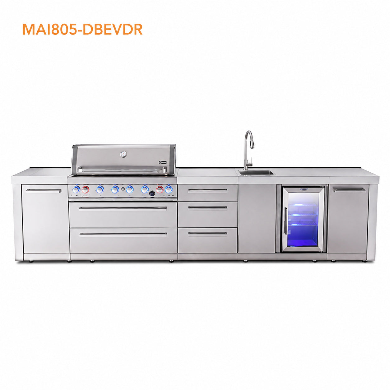 Mont Alpi MAi805-DBEVDR Deluxe Outdoor Kitchen with Beverage Center and Drawer Storage on a white background