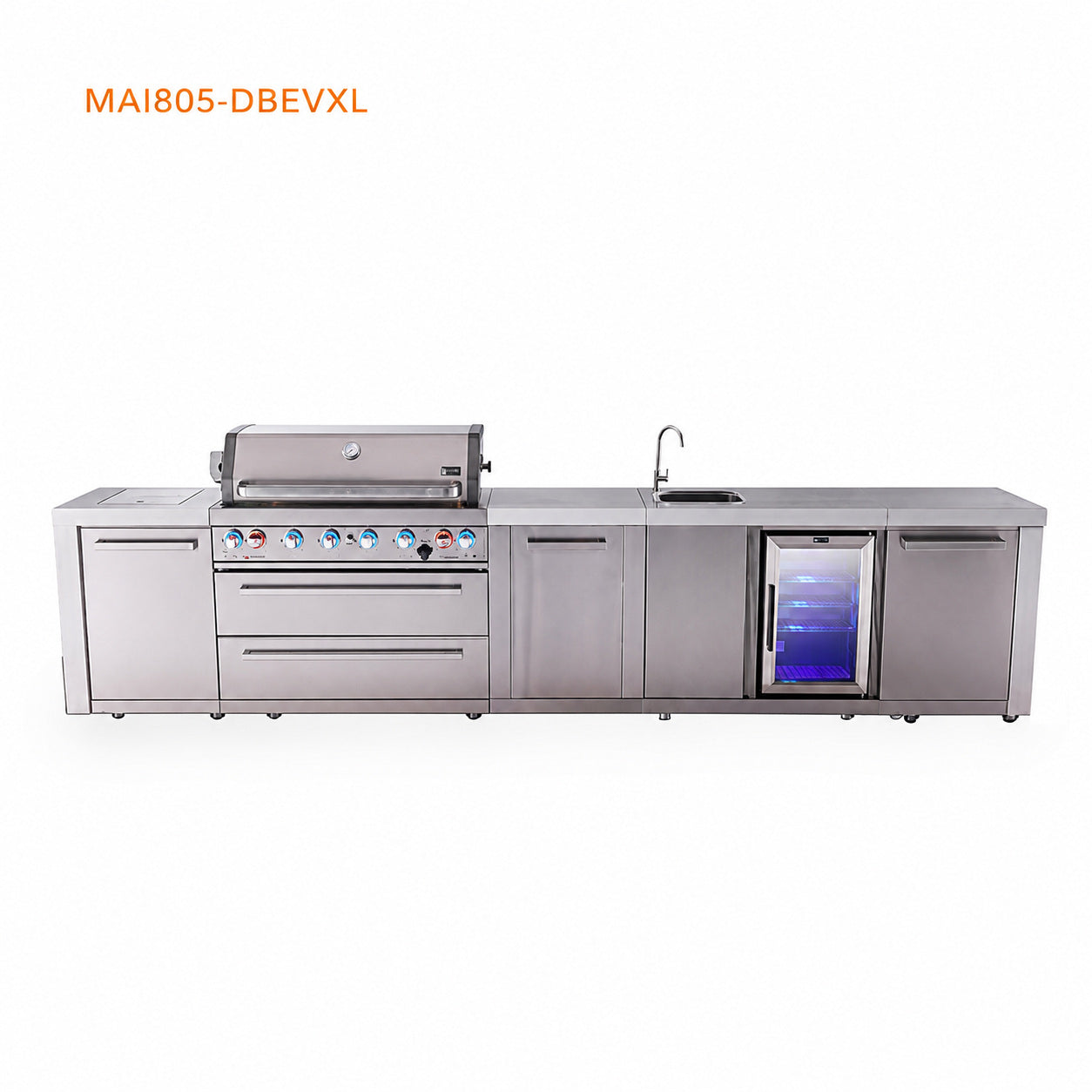 Mont Alpi MAi805-DBEVXL Deluxe Outdoor Kitchen with Beverage Center and XL Storage on a white background