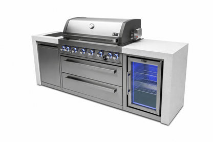 Mont Alpi MAi805-DFC Deluxe 6-Burner Outdoor Kitchen with Refrigerator on a white background