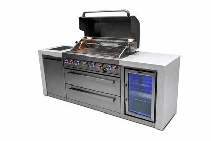 Mont Alpi MAi805-DFC Deluxe 6-Burner Outdoor Kitchen with Refrigerator on a white background