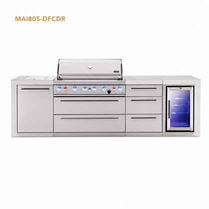 Mont Alpi MAi805-DFCDR Deluxe Outdoor Kitchen with Refrigerator and Drawer Storage on a white background