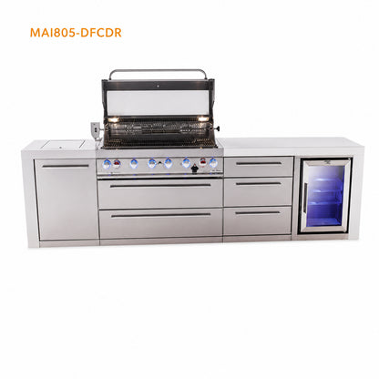 Mont Alpi MAi805-DFCDR Deluxe Outdoor Kitchen with Refrigerator and Drawer Storage on a white background