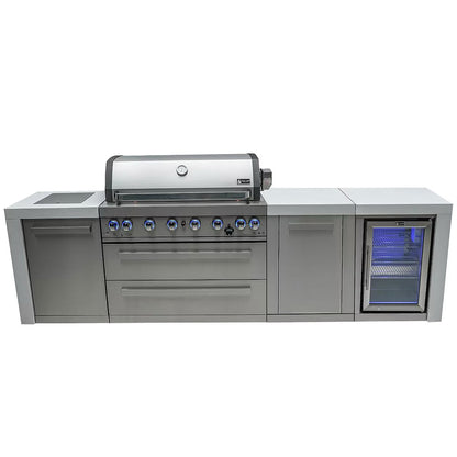 Mont Alpi MAi805-DFCXL Deluxe 6-Burner XL Outdoor Kitchen with Refrigerator on a white background