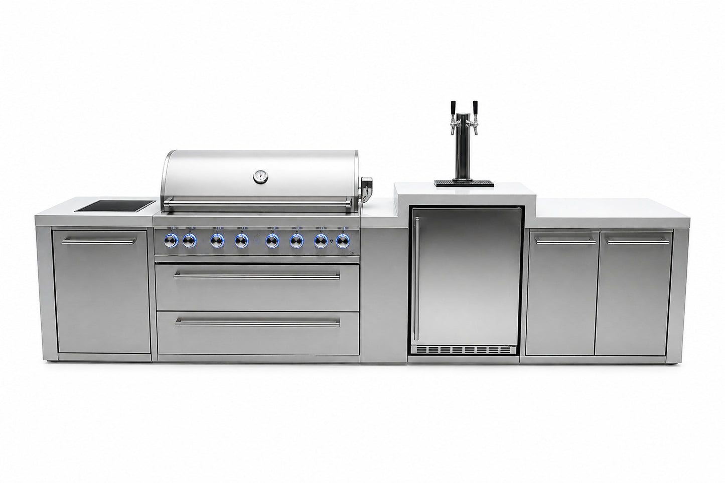 Mont Alpi MAi805-DKEG Deluxe 6-Burner Outdoor Kitchen with Kegerator on a white background