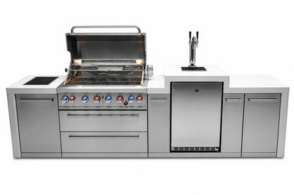 Mont Alpi MAi805-DKEG Deluxe 6-Burner Outdoor Kitchen with Kegerator on a white background