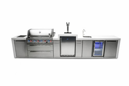 Mont Alpi MAi805-DKEGBEV Deluxe 6-Burner Outdoor Kitchen with Kegerator and Beverage Center on a white background