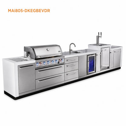 Mont Alpi MAi805-DKEGBEVDR Deluxe Outdoor Kitchen with Kegerator, Beverage Center and Drawer Storage on a white background