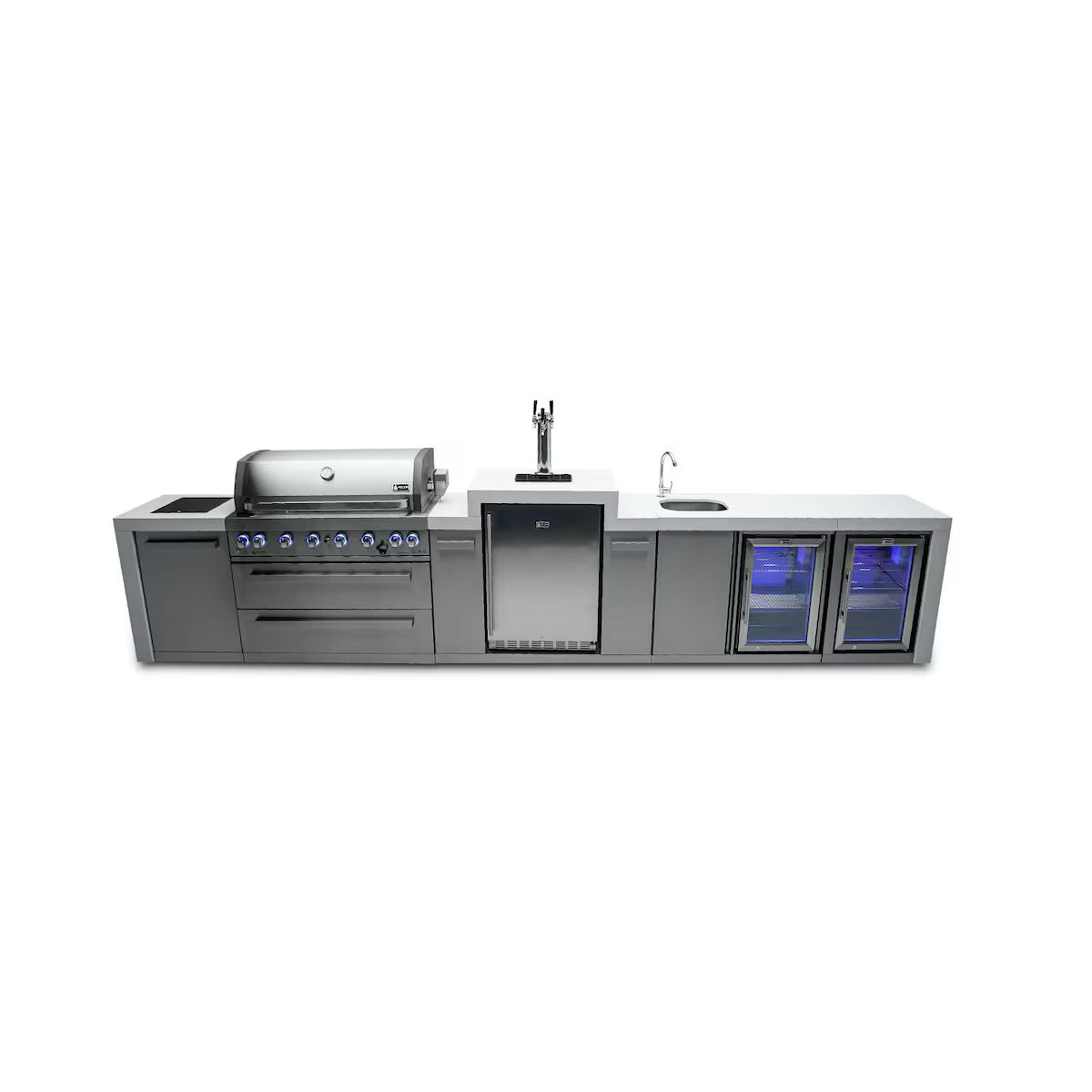Mont Alpi MAi805-DKEGBEVFC Deluxe Outdoor Kitchen with Kegerator, Beverage Center and Extra Refrigerator on a white background