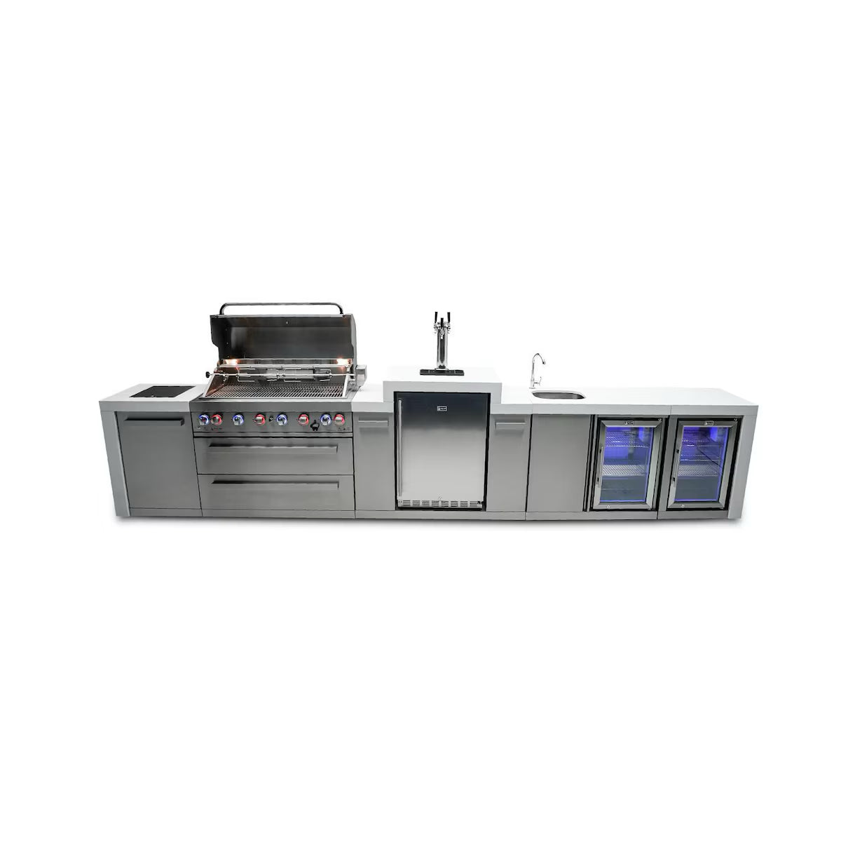 Mont Alpi MAi805-DKEGBEVFC Deluxe Outdoor Kitchen with Kegerator, Beverage Center and Extra Refrigerator on a white background