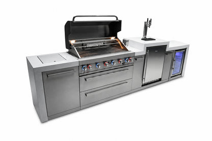 Mont Alpi MAi805-DKEGFC Deluxe 6-Burner Outdoor Kitchen with Kegerator and Refrigerator on a white background