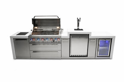 Mont Alpi MAi805-DKEGFC Deluxe 6-Burner Outdoor Kitchen with Kegerator and Refrigerator on a white background