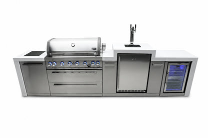 Mont Alpi MAi805-DKEGFC Deluxe 6-Burner Outdoor Kitchen with Kegerator and Refrigerator on a white background