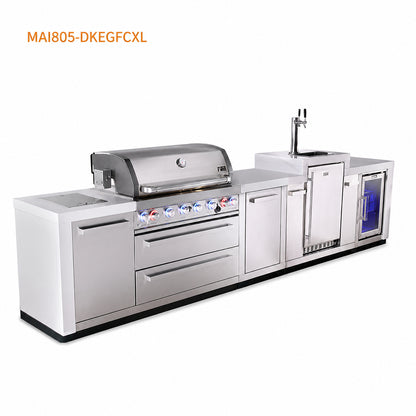 Mont Alpi MAi805-DKEGFCXL Deluxe Outdoor Kitchen with Kegerator, Refrigerator and XL Storage on a white background