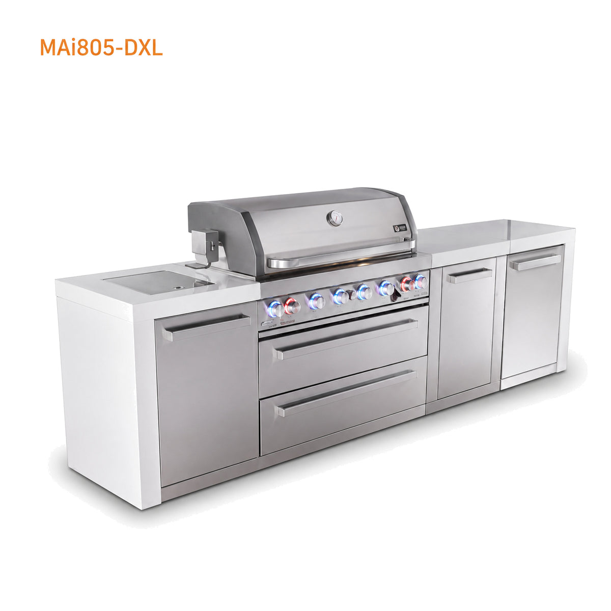 Mont Alpi MAi805-DXL Deluxe 6-Burner XL Outdoor Kitchen on a white background