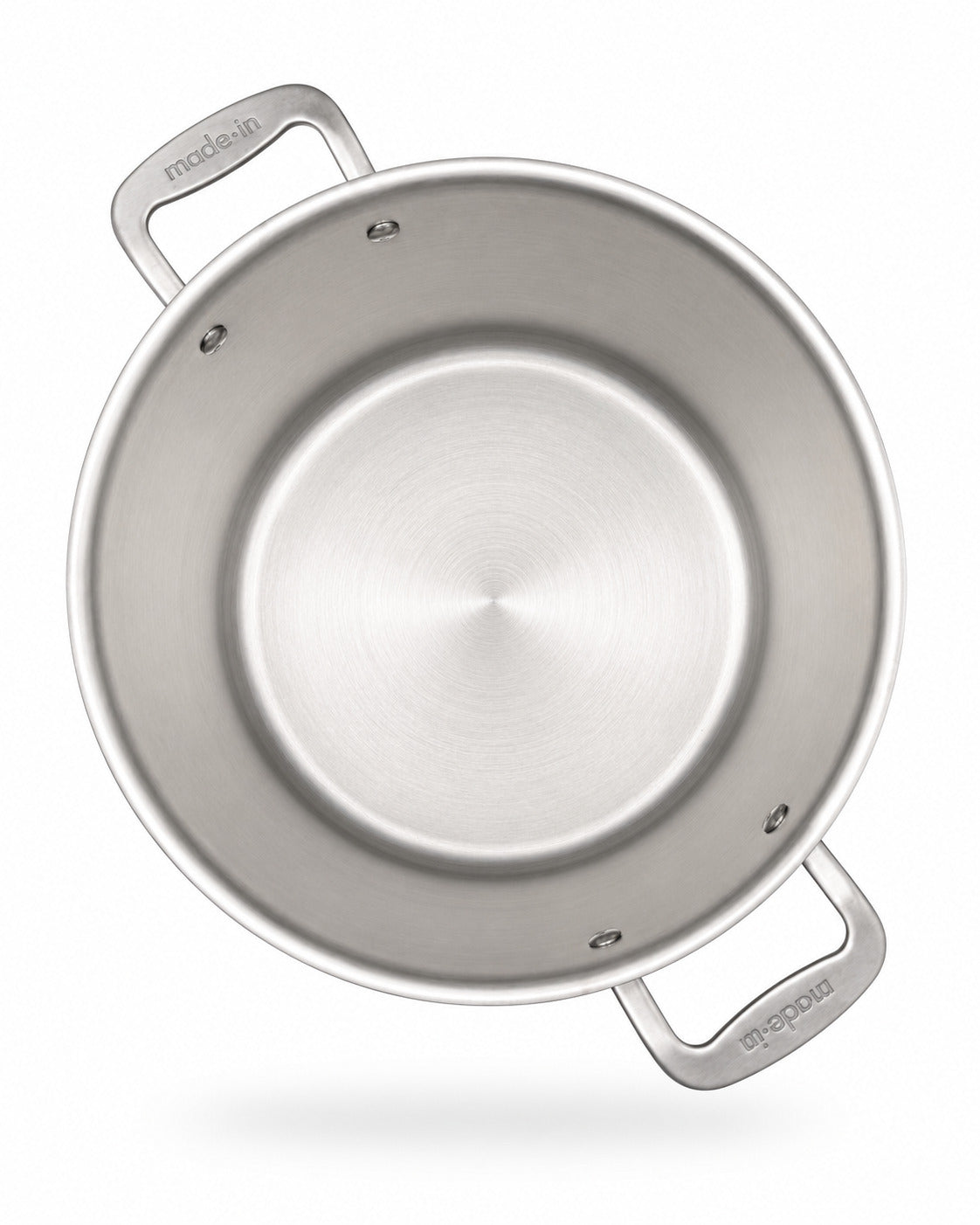 Made In 12 QT Stainless Clad Stock Pot with handles on a white background