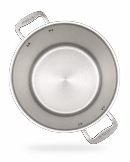 Made In 12 QT Stainless Clad Stock Pot with handles on a white background