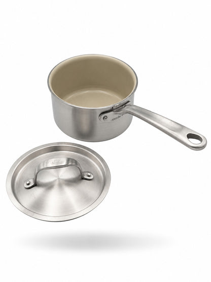 Made In 2 Qt CeramiClad® 2.0 Non Stick Saucepan with Lid removed on a white background
