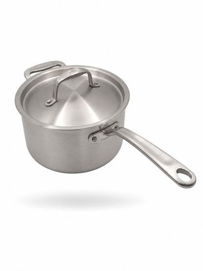 Made In 4 Qt CeramiClad® 2.0 Non Stick Saucepan with a lid on a white background