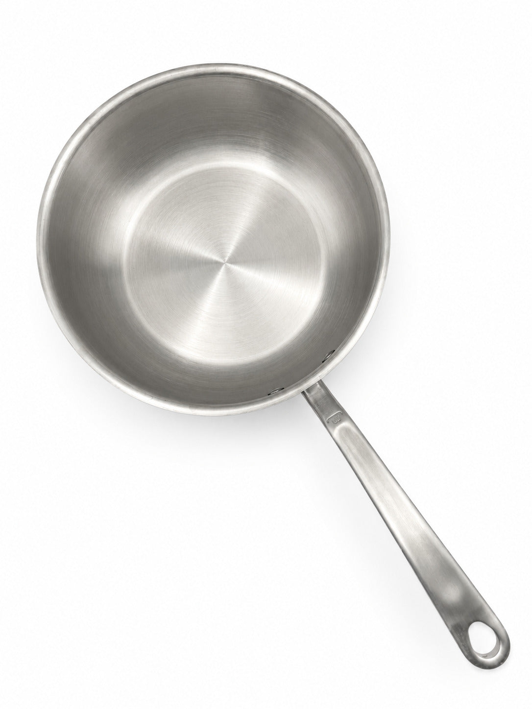 Made In 3 Qt Stainless Clad Saucier pan on a white background