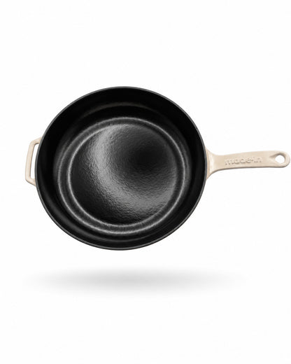 Made In Enameled Cast Iron Skillet with Antique White Handles on a white background