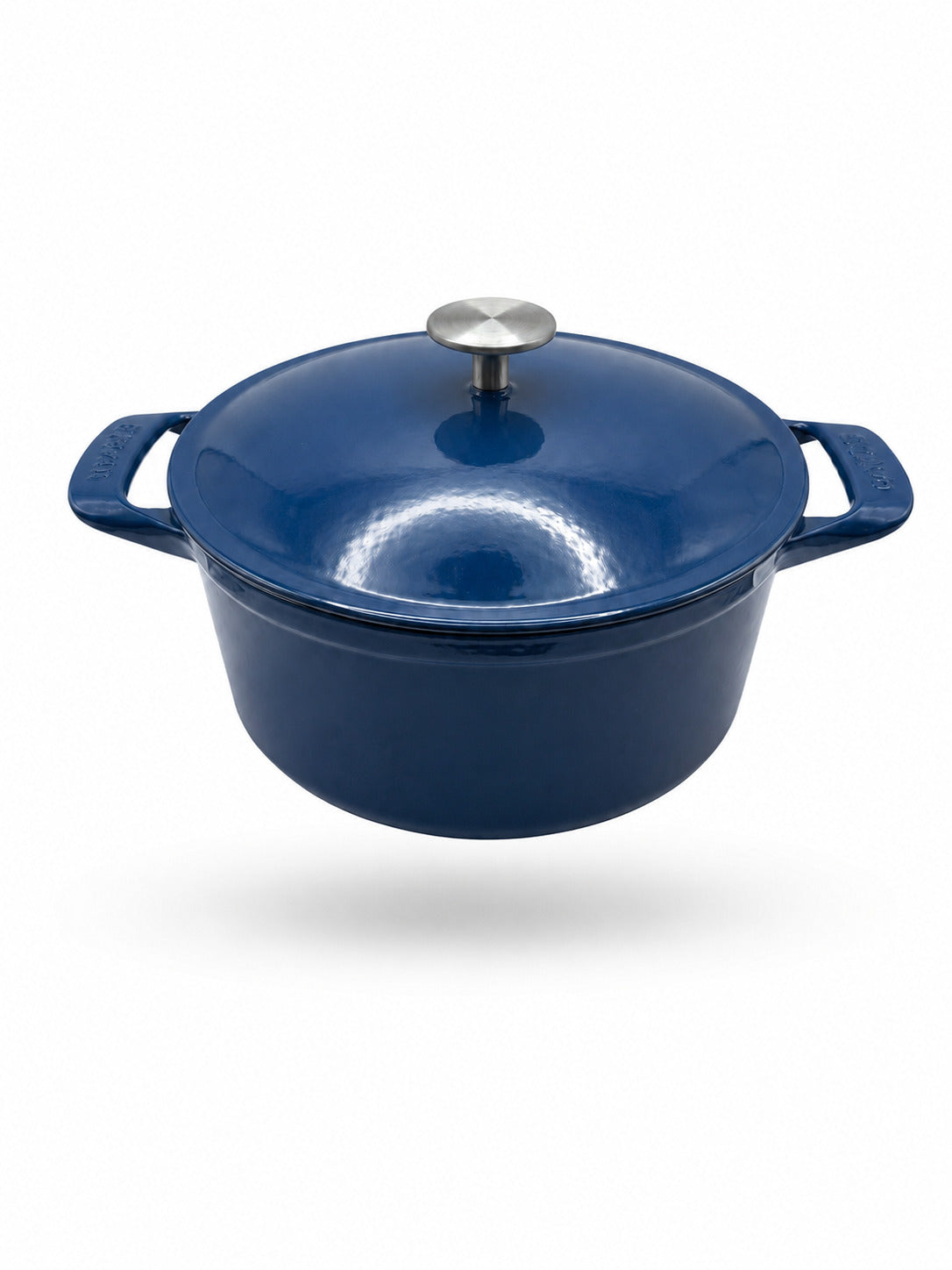 Made In Round Enameled Cast Iron Dutch oven in Harbour Blue on a white background