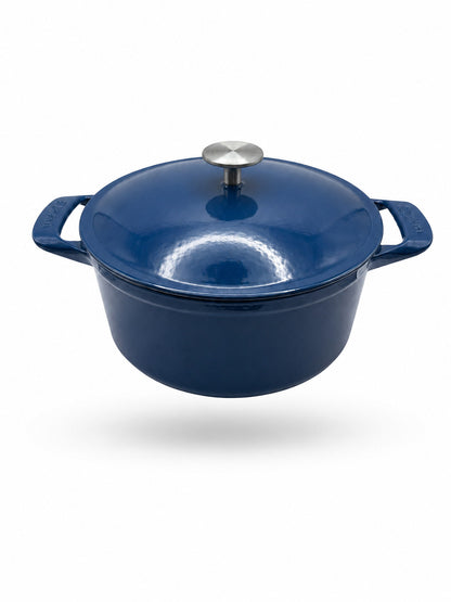 Made In Round Enameled Cast Iron Dutch oven in Harbour Blue on a white background
