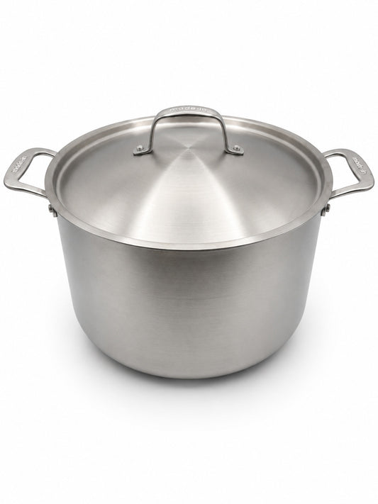 Made In 12 Qt Stainless Clad Stock Pot with Lid on a white background