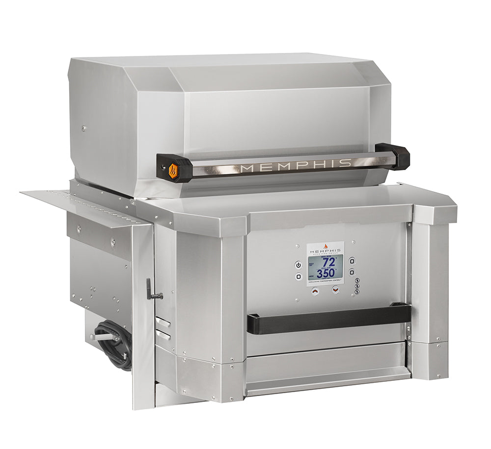Stainless steel Memphis Elevate Built In grill on a white background