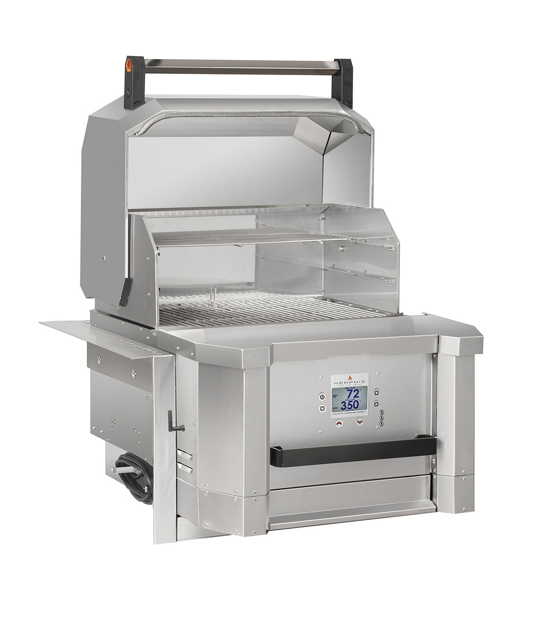 Memphis Elevate Built In with lid open on an angle on a white background
