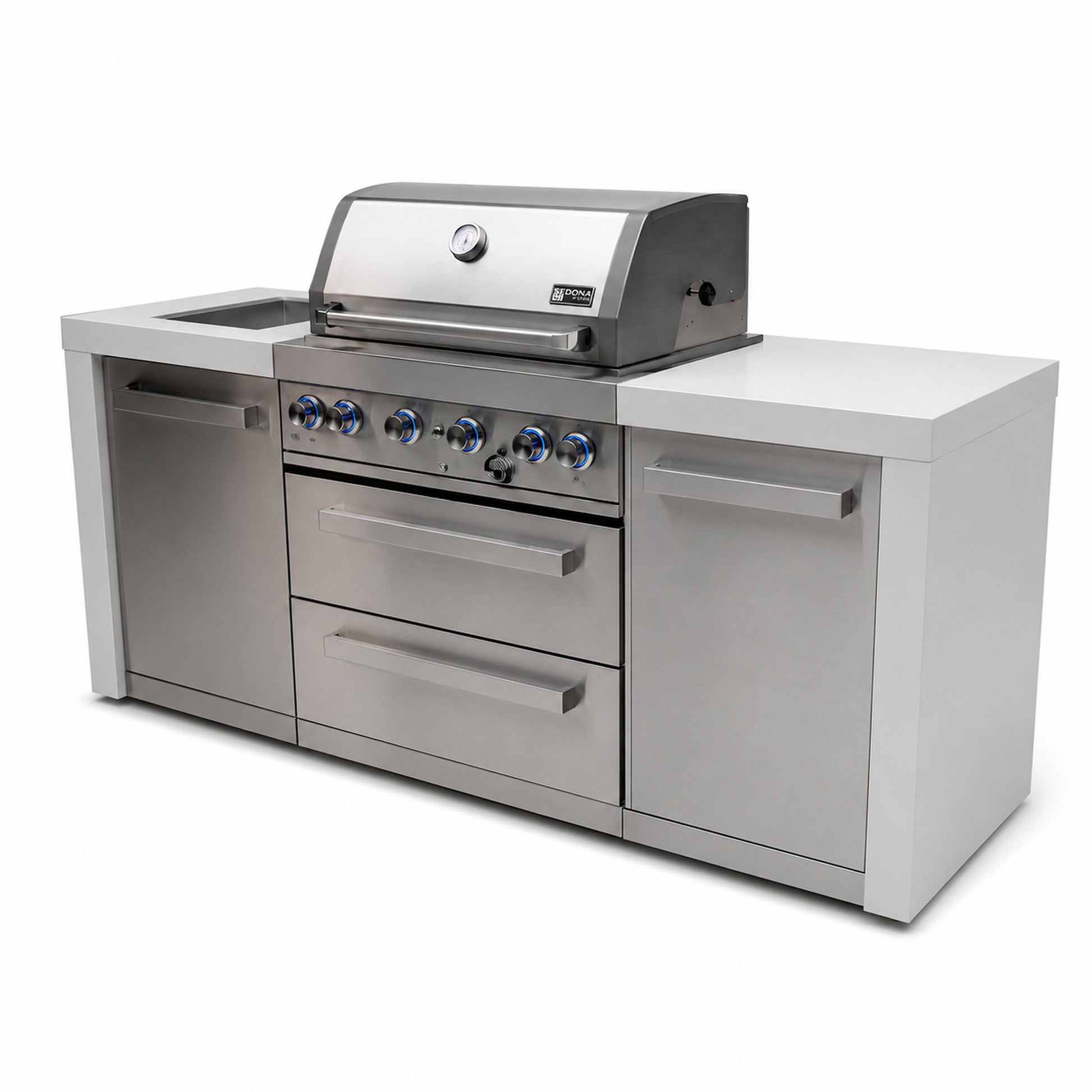Mont Alpi MAi400-D Outdoor Kitchen Island on an angle on a white background