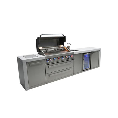 Mont Alpi Outdoor kitchen island with grill and refrigerator on a white background