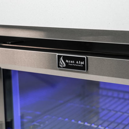 Close-up of a Mont Alpi refrigerator with a visible brand label.