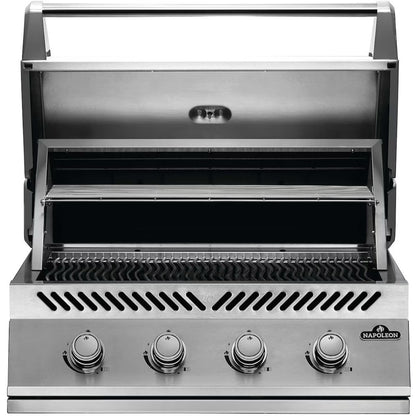 Napoleon Built-In 500 Series 32-Inch Grill with lid open on a white background