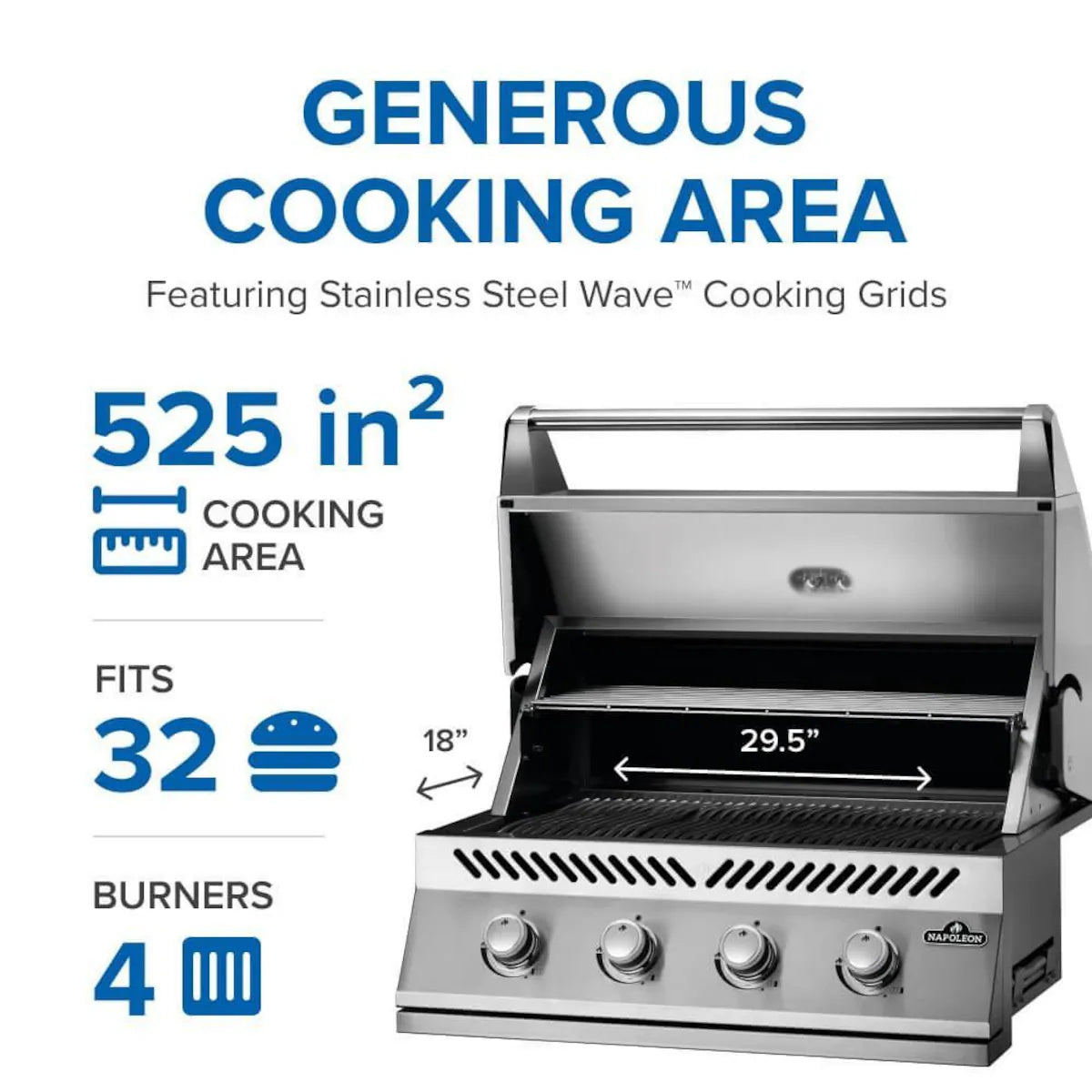 Napoleon Built-In 500 Series 32-Inch Grill Cooking Area Page