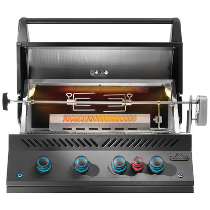 Napoleon Built-In 700 Series 32" with Infrared Rear Burner Propane, Matte Black with lid open on a white background