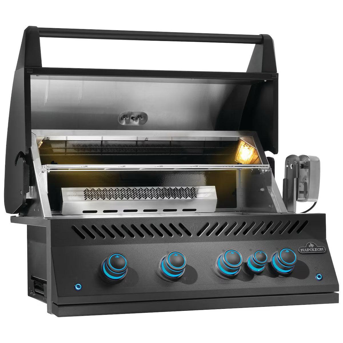 Napoleon Built-In 700 Series 32" with Infrared Rear Burner Propane, Matte Black with lid open on a white background