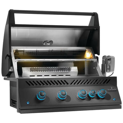 Napoleon Built-In 700 Series 32" with Infrared Rear Burner Propane, Matte Black with lid open on a white background