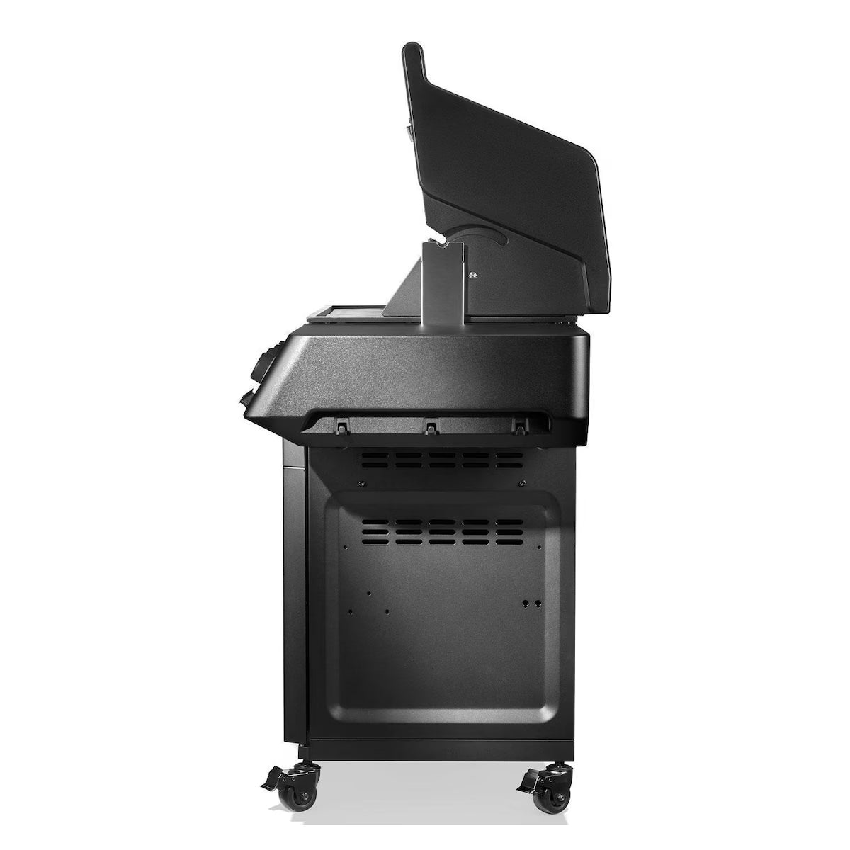 Napoleon Prestige Phantom 500 Connected 4-Burner Grill w/ Rotisserie, WiFi & Bluetooth with lid open on a white background