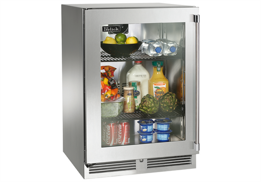 Perlick 24-Inch Signature Series Stainless Steel Glass Door Outdoor Refrigerator - Left Hinged - HP24RO-4-3L