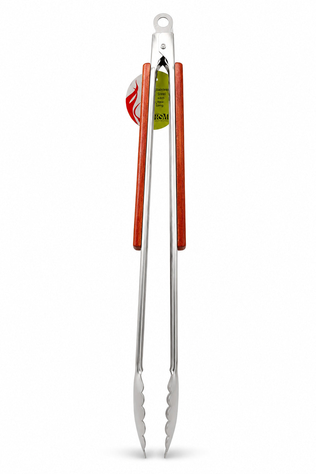RSVP International BBQ Tongs with wooden handles on a white background