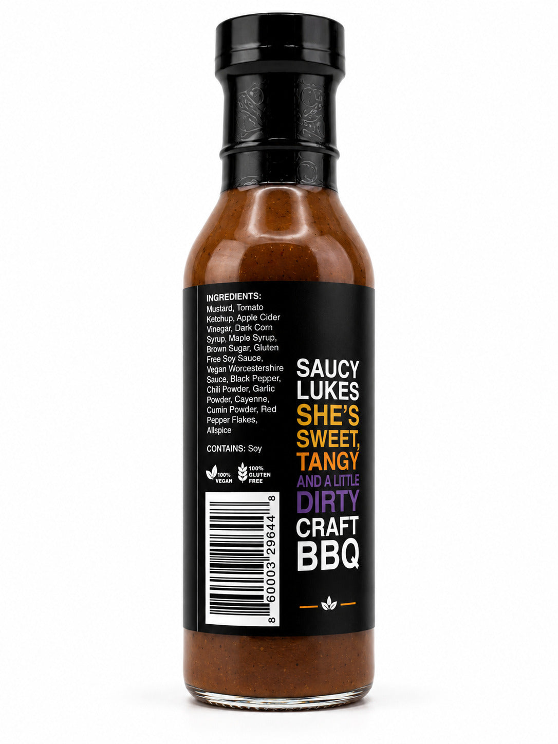 Saucy Luke Craft BBQ Dirty Blonde Mustard Sauce bottle with ingredients label on a white background