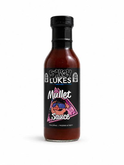 Saucy Luke Craft BBQ Mullet Sauce bottle on a white background