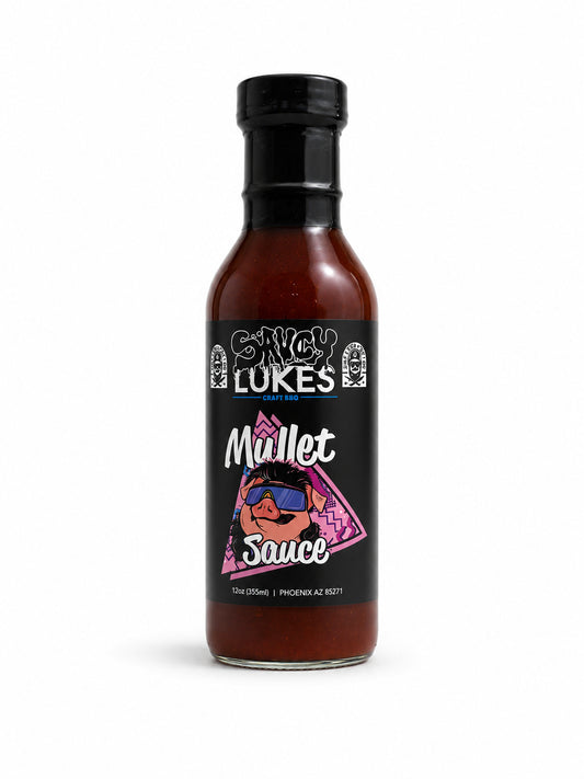 Saucy Luke Craft BBQ Mullet Sauce bottle on a white background