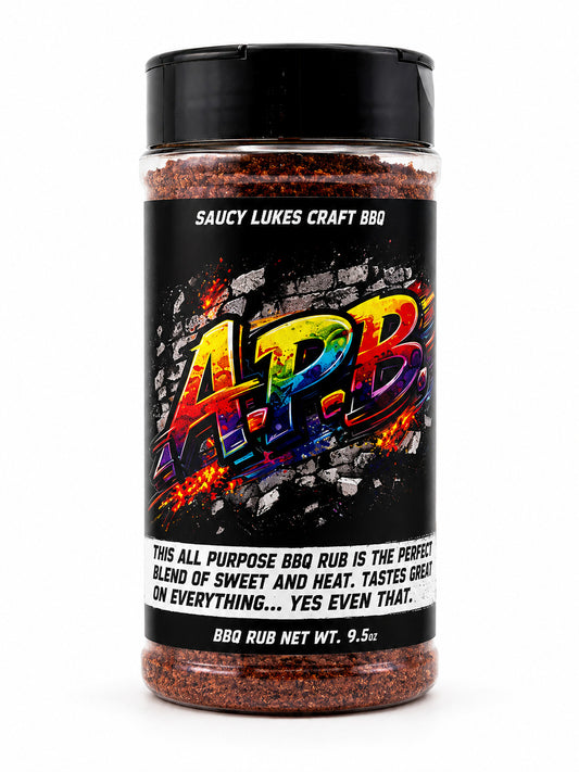 Jar of Saucy Lukes Craft BBQ A.P.B. Rub on a white background