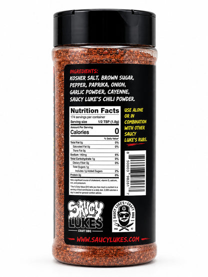 Saucy Luke's Craft BBQ A.P.B. bottle with the nutrition and ingredients label on a white background